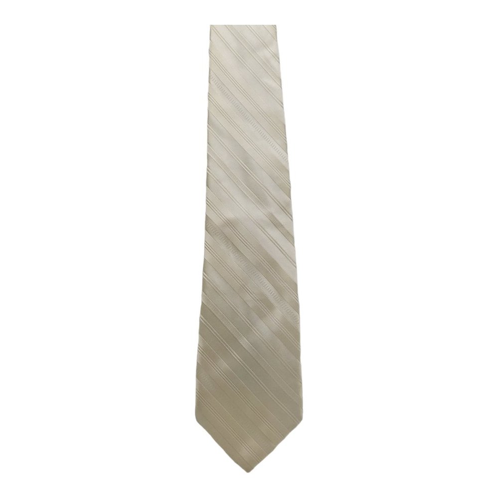 Jones New York Regimental Stripe Pattern Cream 100% Silk Necktie